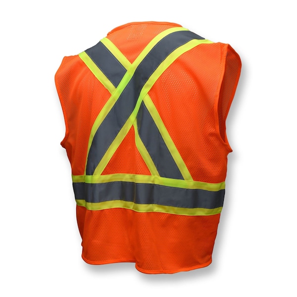 Hi-Vis Econ TpR/Cl2 Msh XBk Vest/2Tn Trm-Org-M